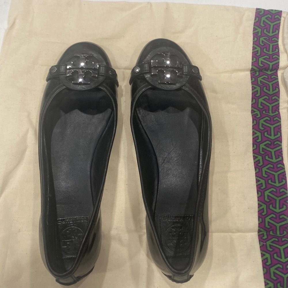 Tory Burch Ambrose Ballet Leather Slip On with Silver Metal Detail